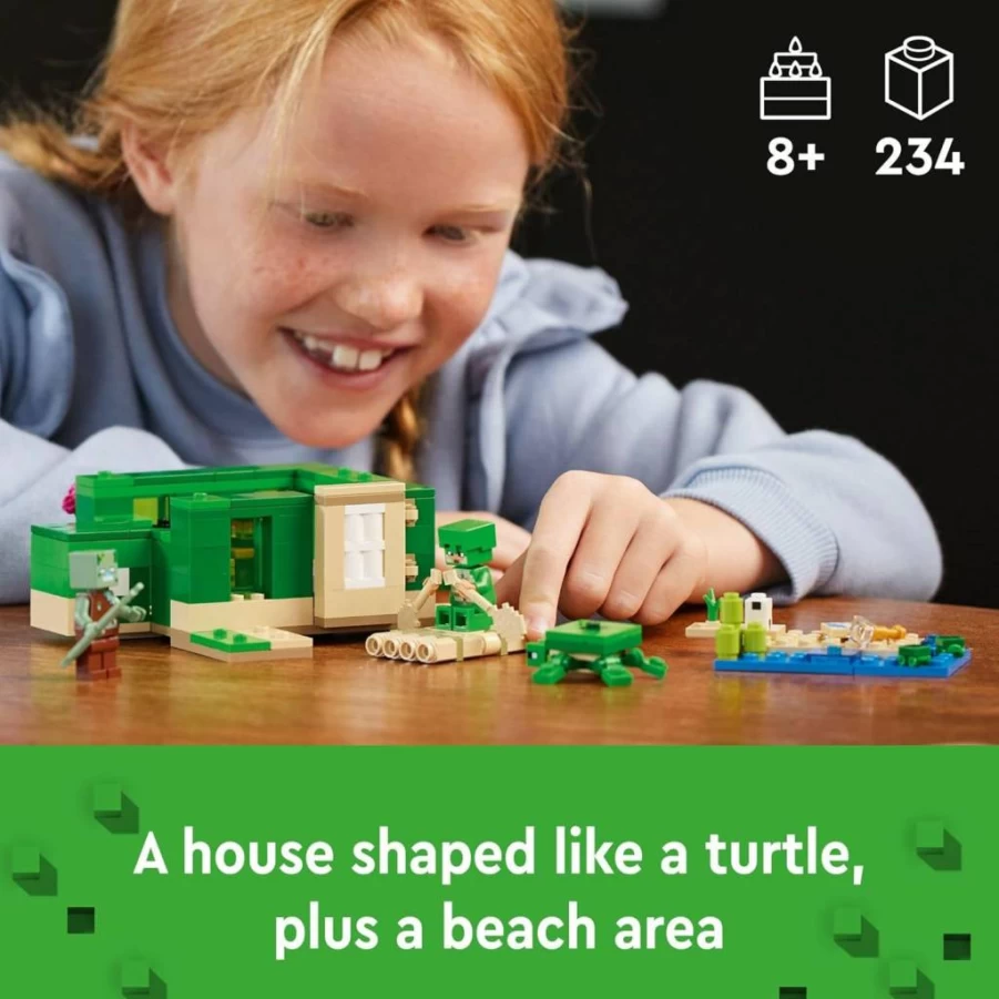 LEGO Minecraft 21254 Turtle Beach House Building Set with Turtle Figures, Game Characters, and Accessories, Creative Gift for 8 Year Old Kids, Boys and Girls