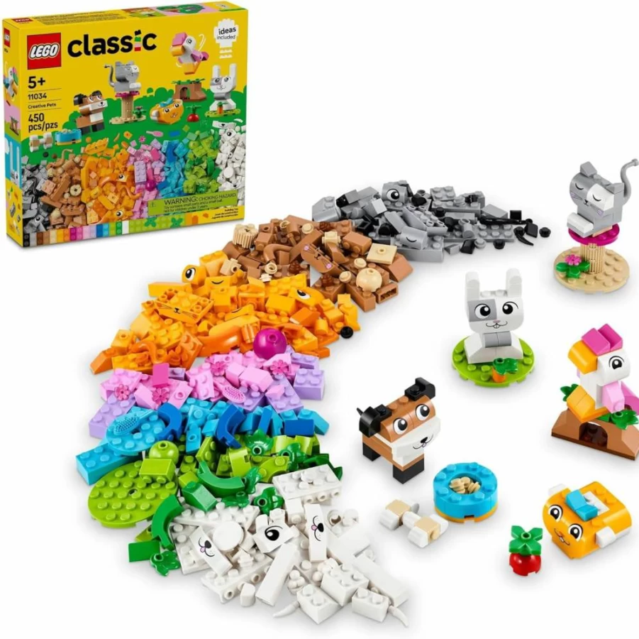 LEGO Classic Creative Pets Building Set - Construct Dog, Cat, Rabbit, Hamster & Bird Toys - Animal Lover Gift for Kids Ages 5+ (11034) - Creative STEM Toy for Boys & Girls