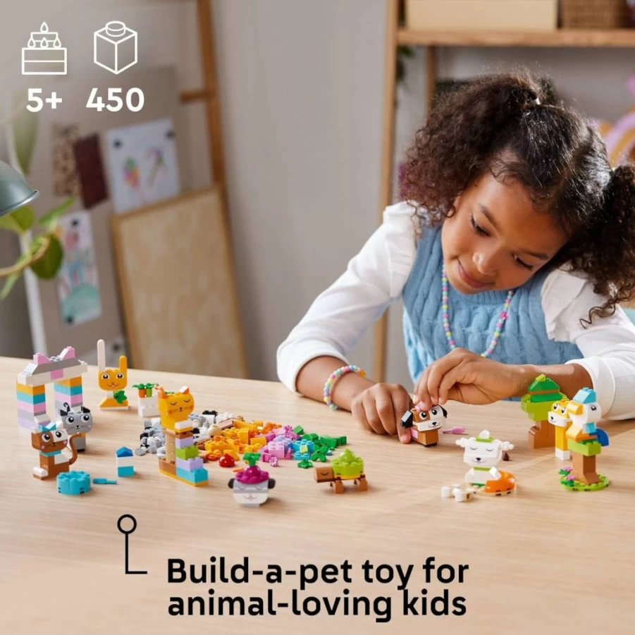 LEGO Classic Creative Pets Building Set - Construct Dog, Cat, Rabbit, Hamster & Bird Toys - Animal Lover Gift for Kids Ages 5+ (11034) - Creative STEM Toy for Boys & Girls