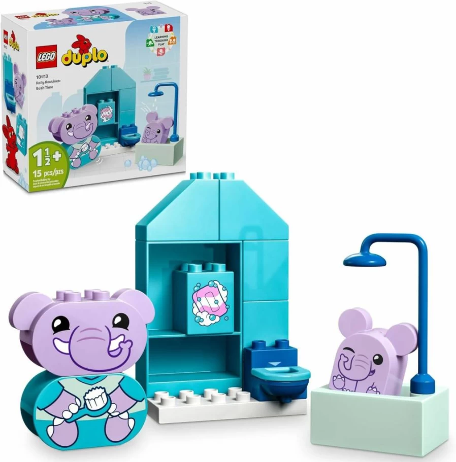 LEGO DUPLO My First Bath Time Routine Playset with 2 Elephant Toys, Toddler Potty Training & Role-Play Learning STEM Toy for Kids Ages 18+ Months (10413)