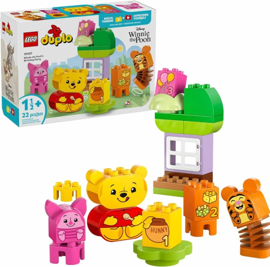 LEGO DUPLO Disney Winnie the Pooh's Birthday Party Building Set 10457 - Toddler Building Blocks for Ages 1.5-3, Creative Play & Sensory Learning Toy