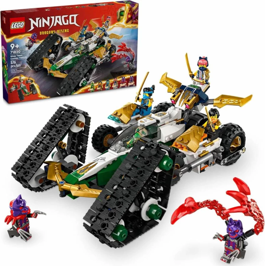 LEGO Ninjago 4-in-1 Ninja Team Combo Vehicle Playset with Glider, Off-Road Racer, 2 Motorcycles & 6 Minifigures (71820) – Ultimate Birthday Gift for Boys and Girls