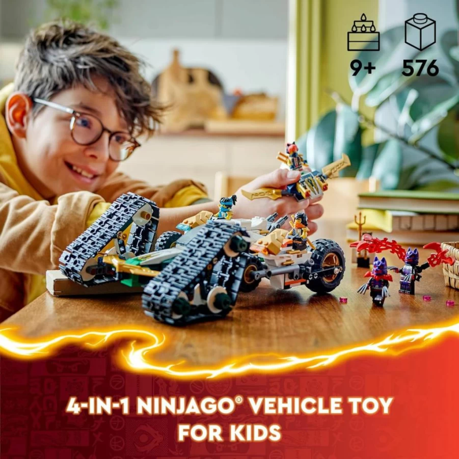 LEGO Ninjago 4-in-1 Ninja Team Combo Vehicle Playset with Glider, Off-Road Racer, 2 Motorcycles & 6 Minifigures (71820) – Ultimate Birthday Gift for Boys and Girls