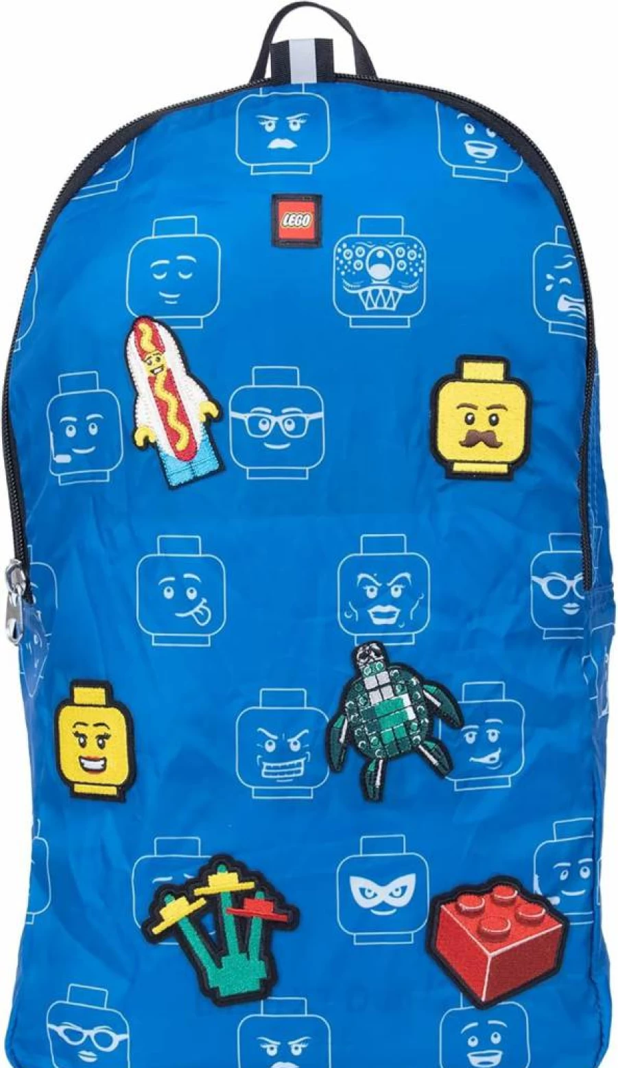 LEGO Minifigure Backpack with 6 Iconic Patches - Portable Packable Bag for Kids & Collectors
