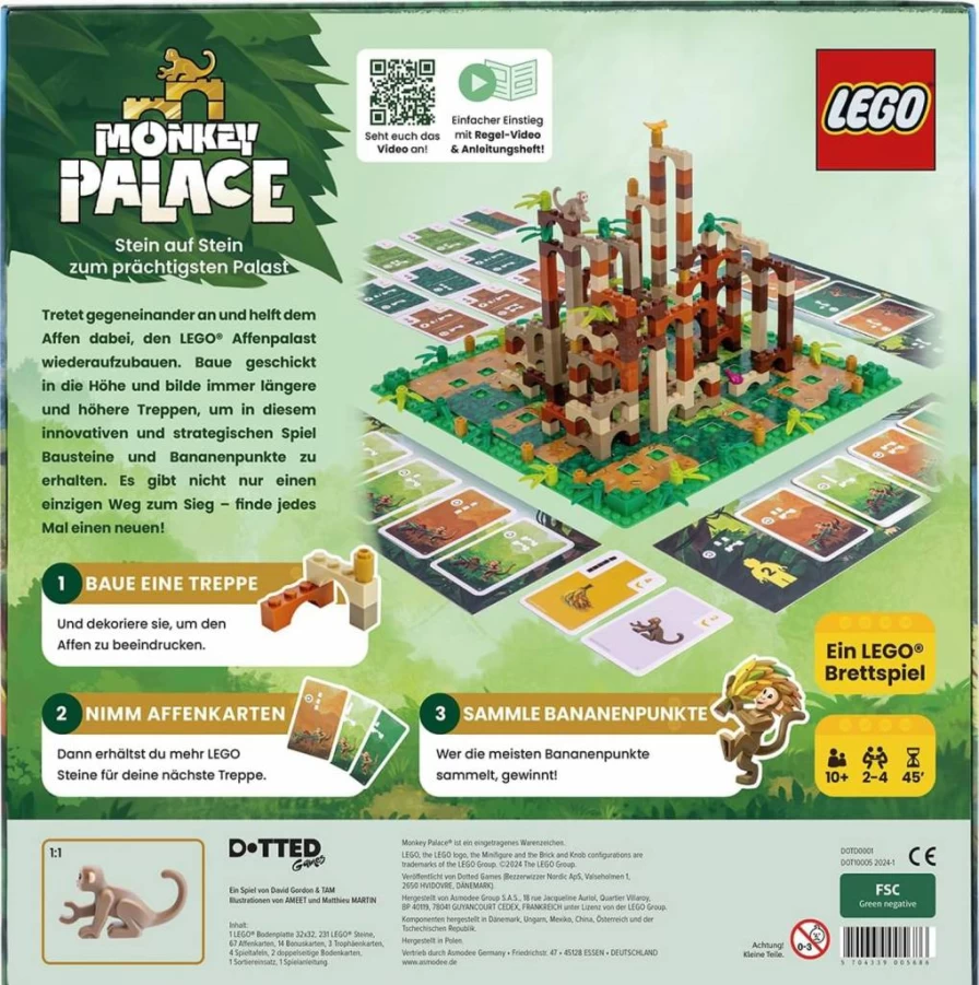 Bezzerwizzer Monkey Palace: Fun Family Lego Board Game for Kids & Adults - Build a Magnificent Palace, Ages 10+, 2-4 Players, 45 Min Playtime