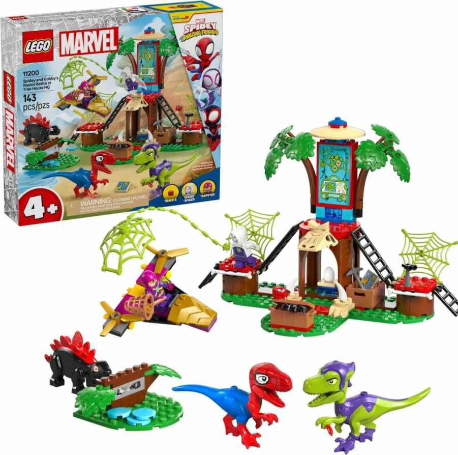 LEGO Marvel Spidey and His Amazing Friends Tree House HQ Dinosaur Battle Set 11200 - Spider-Man vs. Green Goblin Building Toy with Raptor, Gift for Kids Ages 4+