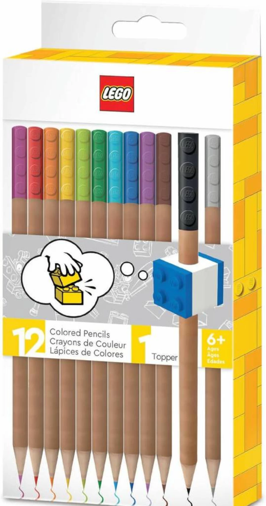 IQ LEGO-Themed 12-Pack Colored Pencils with Fun Pencil Toppers (52064), Creative Art Supplies for Kids Ages 6+