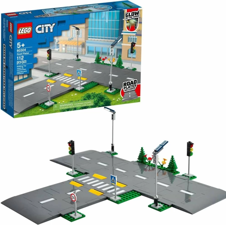 LEGO City Road Plates 60304 Building Set with Traffic Lights, Glow-in-the-Dark Bricks & Trees – Compatible with Other City Sets, STEM Toy Gift for Kids Ages 5+ (60304)