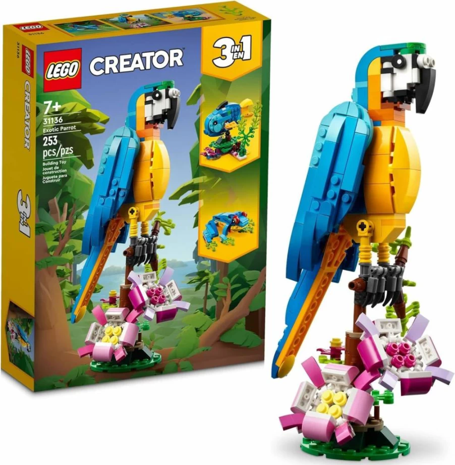LEGO Creator 3-in-1 Exotic Parrot Building Set 31136 - Buildable Parrot, Fish & Frog Toy for Kids Ages 7+ | Creative STEM Toys for Children