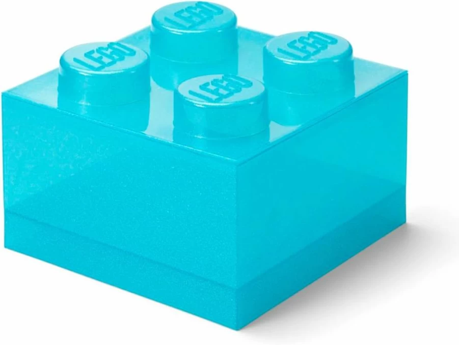 Room Copenhagen LEGO Storage Brick - 4-Knob Glitter Translucent Stackable Box with Lid, Kids & Adults Desk Organizer, Toy Collection Box