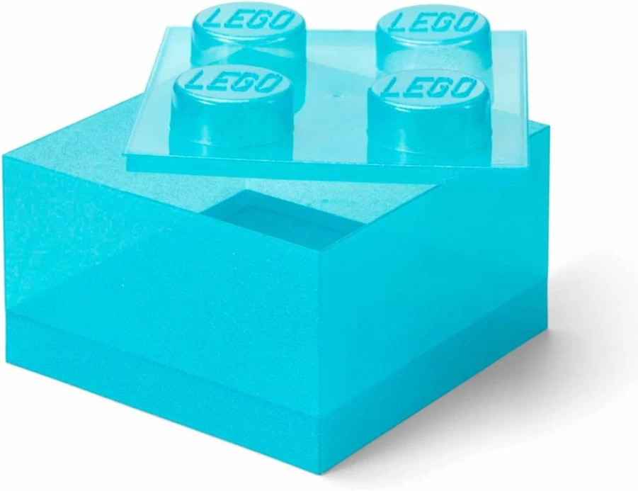 Room Copenhagen LEGO Storage Brick - 4-Knob Glitter Translucent Stackable Box with Lid, Kids & Adults Desk Organizer, Toy Collection Box