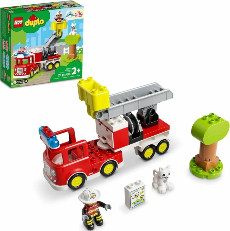 LEGO DUPLO Fire Truck 10969 Building Blocks Toy Set for Toddlers & Kids Ages 2-5 (21 Pieces) – Preschool Learning Toy for Boys & Girls