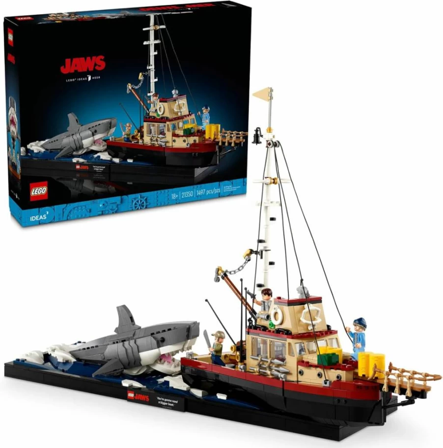 LEGO Ideas Jaws Movie Diorama Set 21350 - Orca Boat, Shark Toy & Minifigures (Brody, Hooper, Quint) - Adult Collector's Memorabilia Gift
