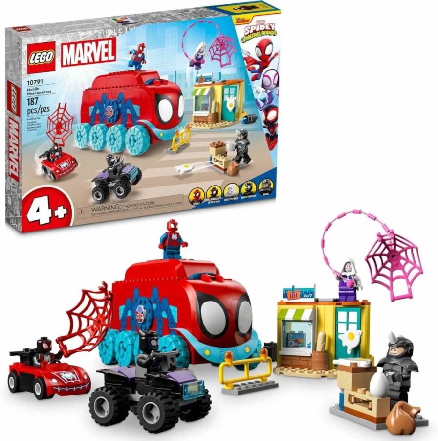 LEGO Marvel Spidey's Mobile Headquarters 10791 Building Kit with Miles Morales & Black Panther Minifigures, Spidey and His Amazing Friends Toy for Kids Ages 4+
