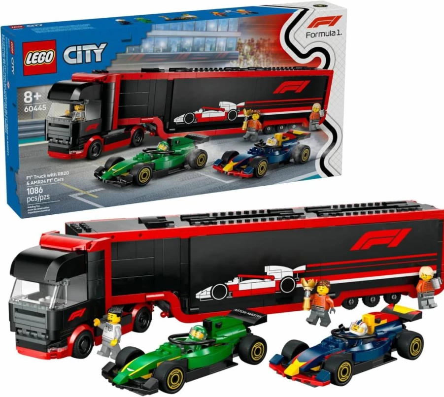 LEGO City F1 Racing Truck & RB20 AMR24 Car Building Toy Set for Kids Ages 8+ - 60445 Formula 1 Collector’s Gift for Boys and Girls