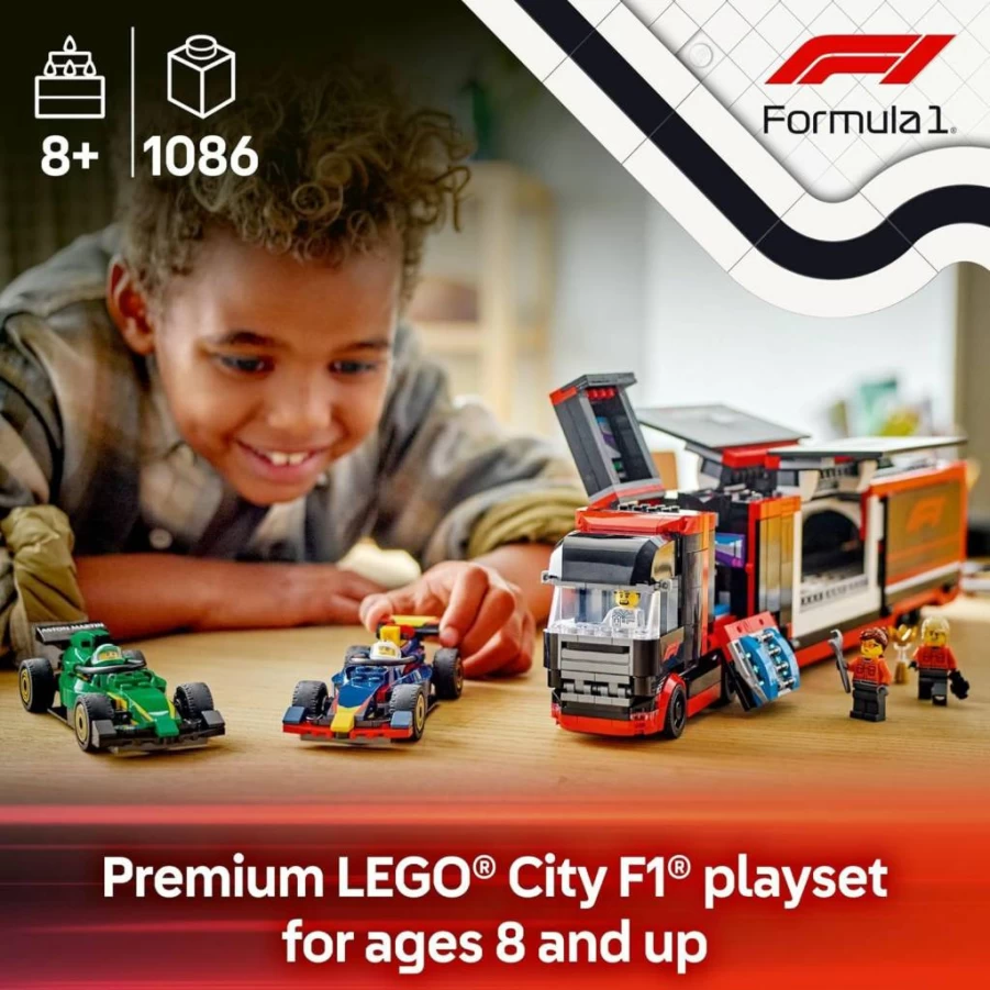 LEGO City F1 Racing Truck & RB20 AMR24 Car Building Toy Set for Kids Ages 8+ - 60445 Formula 1 Collector’s Gift for Boys and Girls