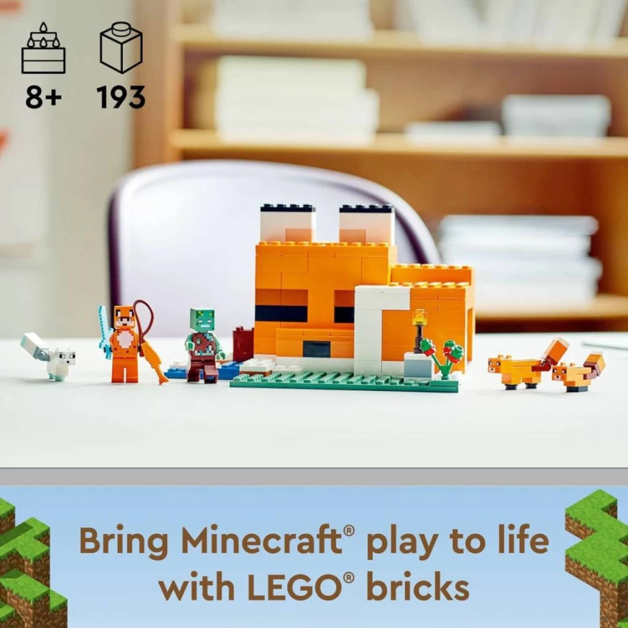 LEGO Minecraft The Fox Lodge House 21178 Building Set with Fox and Drowned Zombie Figures, Creative Toy Gift for Kids Boys Girls Ages 8+