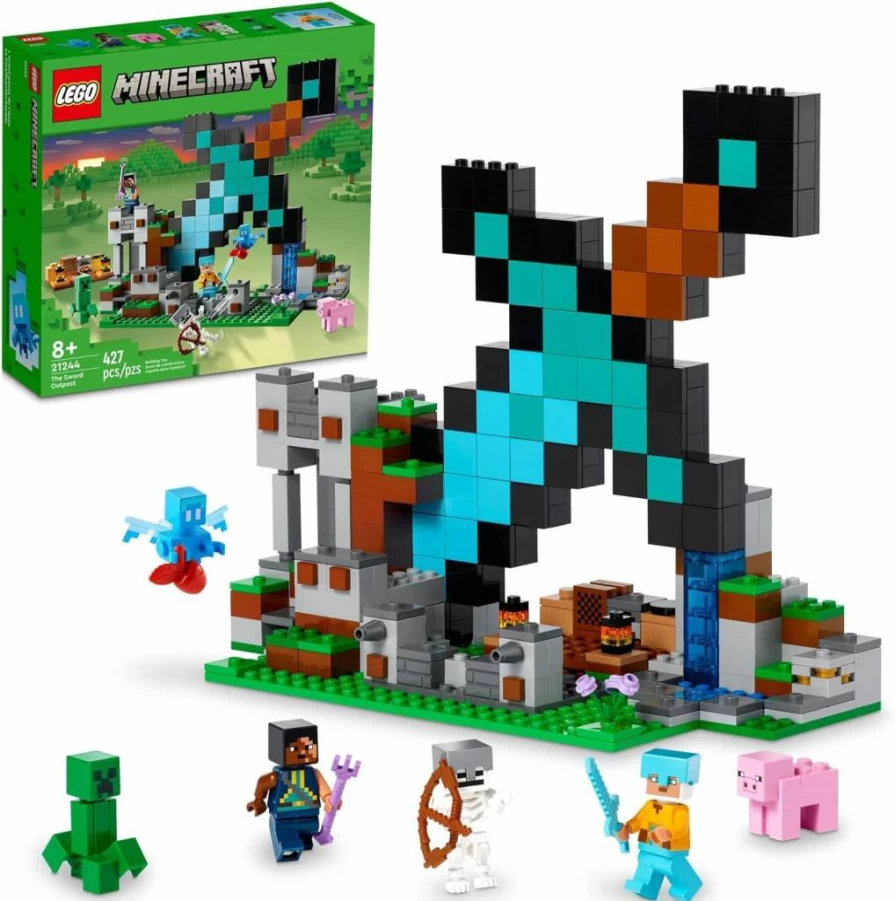 LEGO Minecraft The Sword Outpost 21244 Building Set with Creeper, Warrior, Pig & Skeleton Minifigures, Creative Construction Toy for Kids Ages 8+, Ideal Gift for Boys and Girls