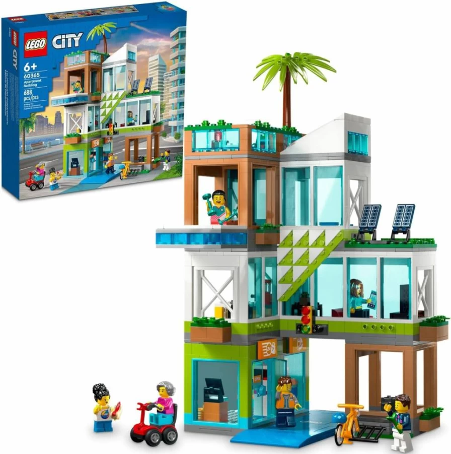 LEGO 60365 My City Apartment Building Toy Set with 3 Floors, 6 Minifigures, Scooter & Bike for Creative Play, Kids Gift