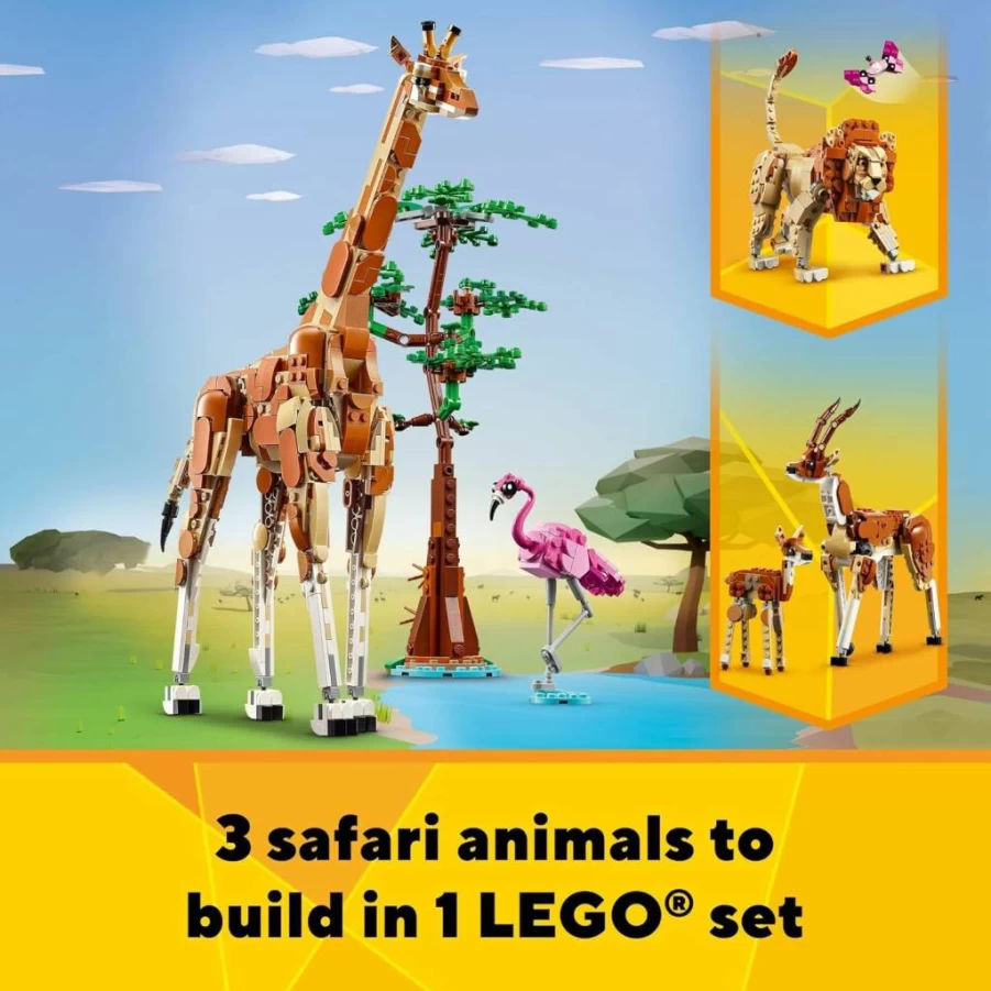LEGO Creator 3-in-1 Wild Safari Animals Building Set 31150 - Build Giraffe, Gazelle, or Lion Toy for Kids Ages 9+