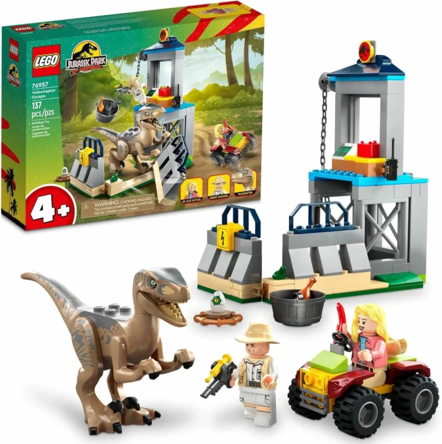 LEGO Jurassic Park Velociraptor Escape Set 76957 - Buildable Dinosaur Toy with Raptor Pen, Off-Roader Vehicle & 2 Minifigures for Kids Ages 4+ | Creative Gift for Boys & Girls