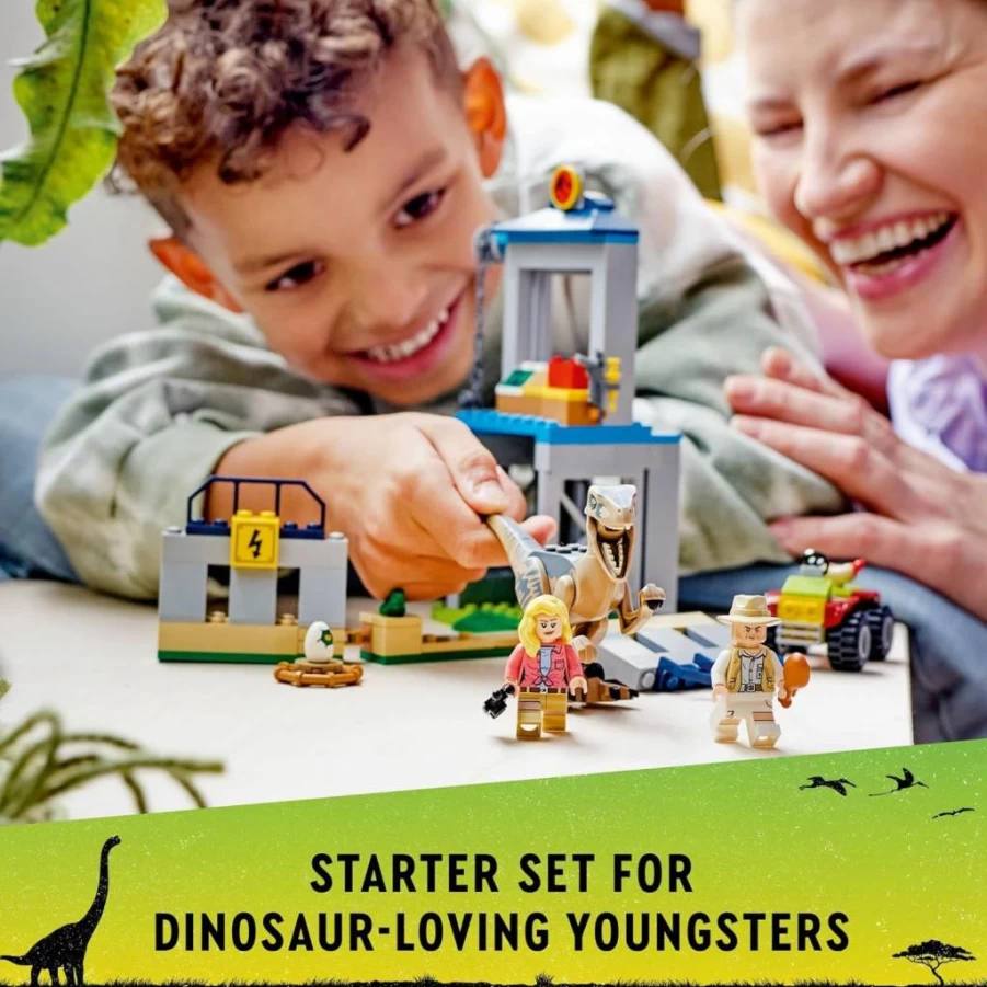 LEGO Jurassic Park Velociraptor Escape Set 76957 - Buildable Dinosaur Toy with Raptor Pen, Off-Roader Vehicle & 2 Minifigures for Kids Ages 4+ | Creative Gift for Boys & Girls