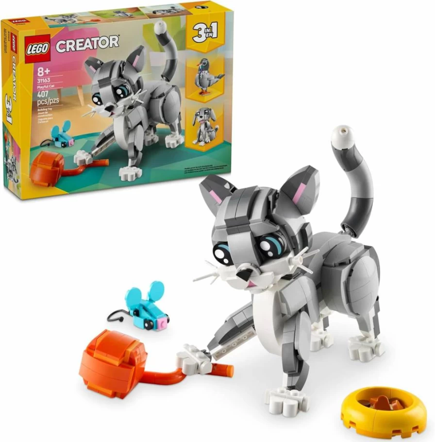 LEGO Creator 3-in-1 Building Toy Set - Build a Cat, Dog, or Pigeon - Creative Animal Figures for Kids Ages 8+ - Perfect Birthday Gift for Boys and Girls - Model 31163