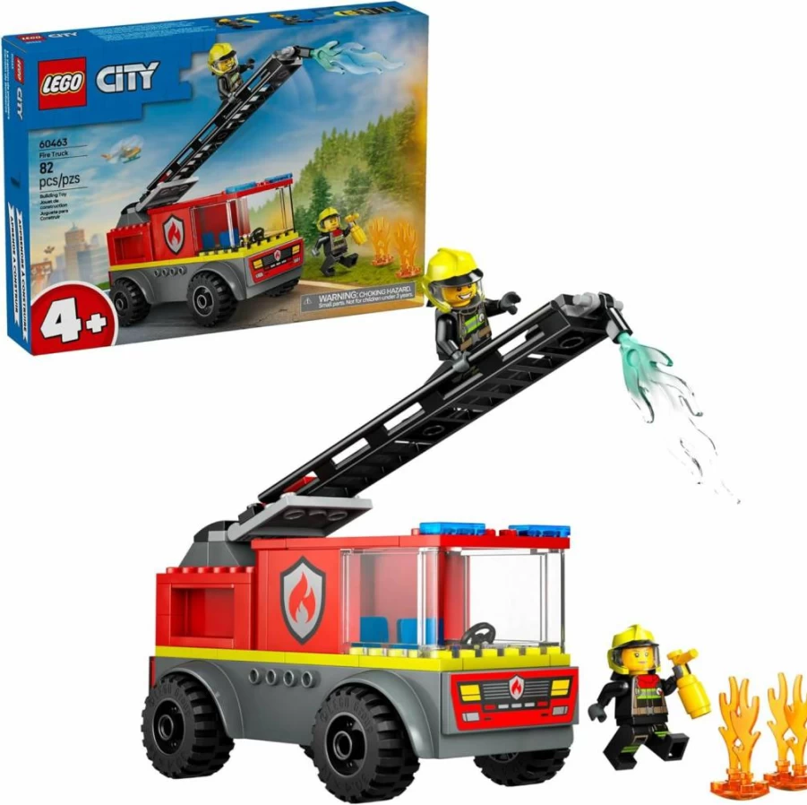 LEGO City Fire Ladder Truck Toy Set with 2 Firefighter Minifigures, Building Kit for Kids Ages 4+, Educational STEM Learning Gift for Boys and Girls 60463