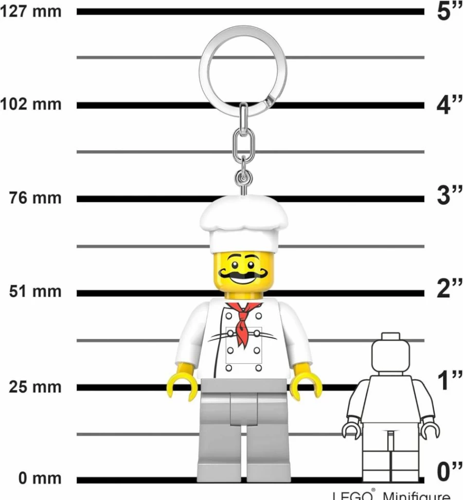 IQ 3 Inch Tall Lego Style Chef Minifigure Keychain with Light - Ke24H, Collectible Building Toy Gift