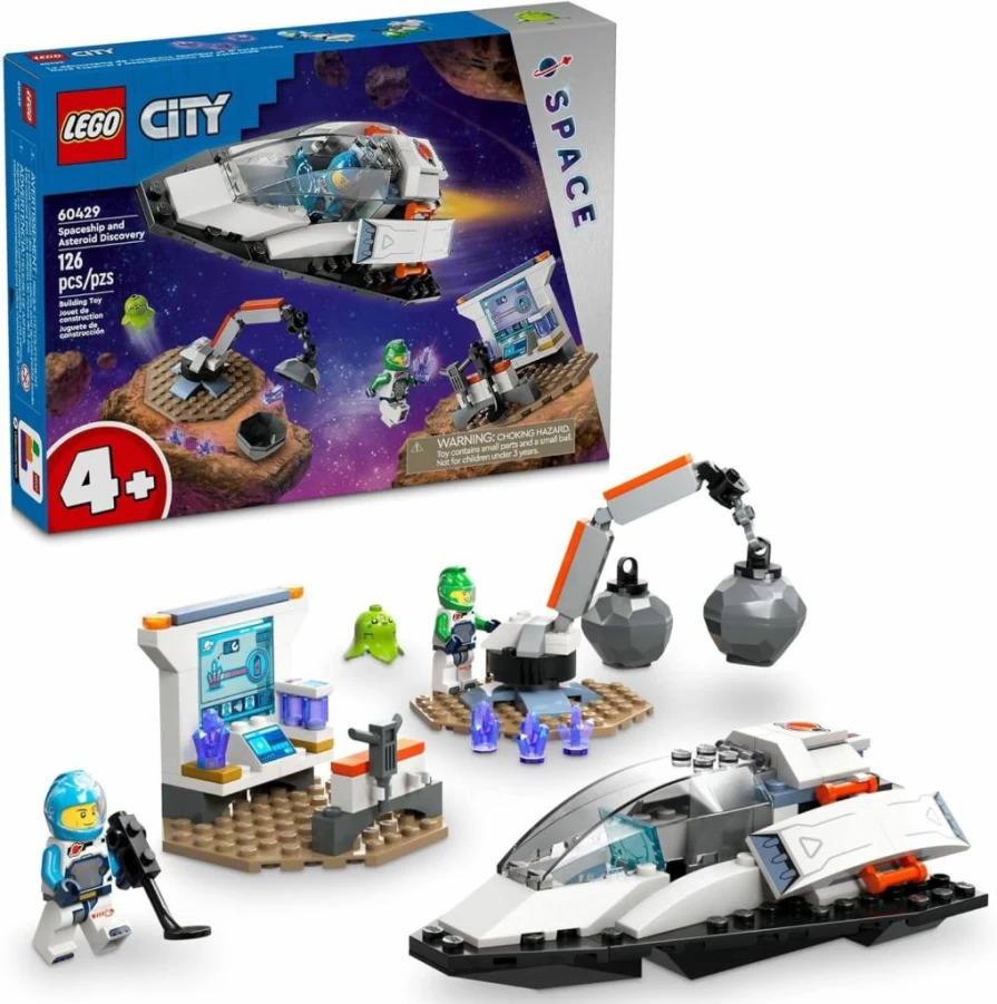 LEGO City 60429 Spaceship and Asteroid Discovery Building Set with 2 Minifigures, Alien & Crane Toy, STEM Gift for Kids Ages 4+ for Creative Pretend Play