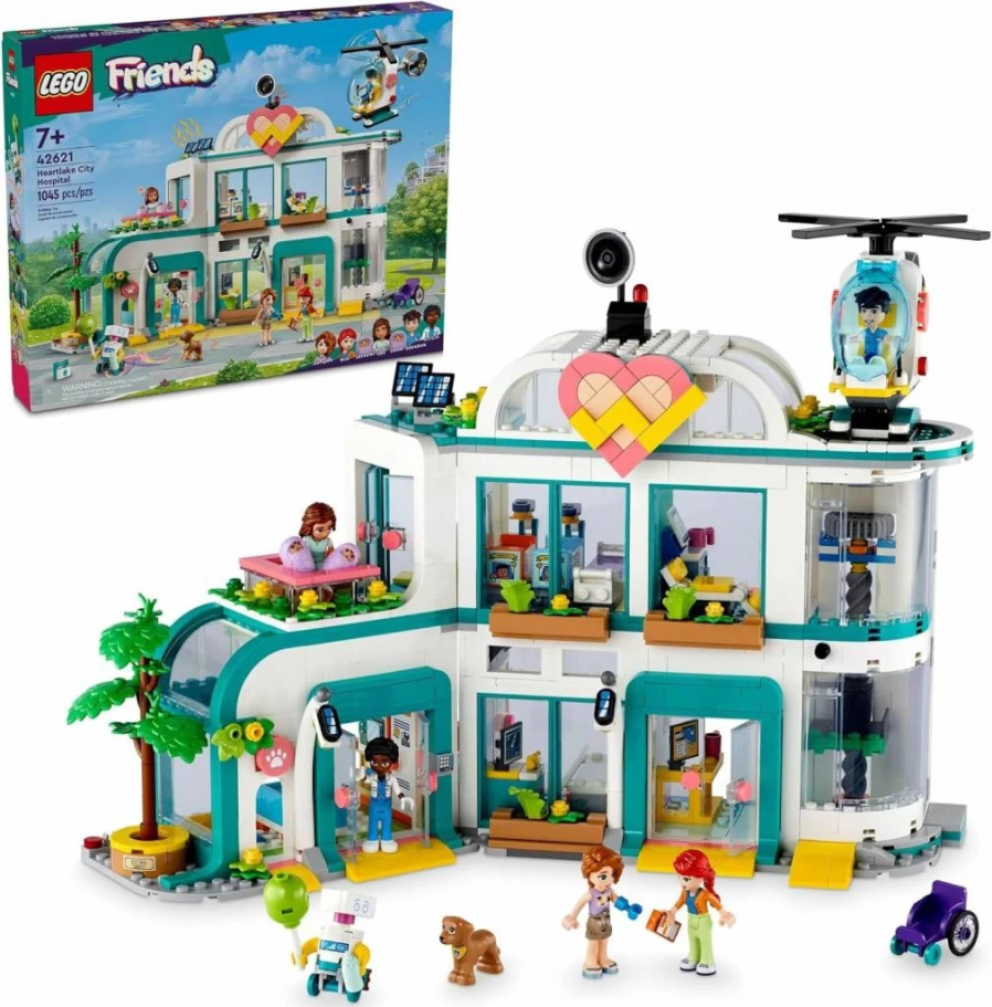 LEGO Friends Heartlake City Hospital Building Set with Helicopter, Mini-Doll Figures, and Play Features, Creative Construction Toy for Kids Ages 7+ (Set 42621)
