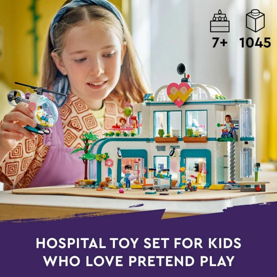 LEGO Friends Heartlake City Hospital Building Set with Helicopter, Mini-Doll Figures, and Play Features, Creative Construction Toy for Kids Ages 7+ (Set 42621)
