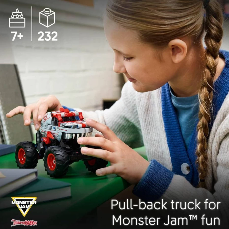 LEGO Technic Monster Jam Thunderroarus 42200 Pull-Back Toy Truck Building Set for Kids Ages 7+ - Creative Construction Gift for Boys and Girls