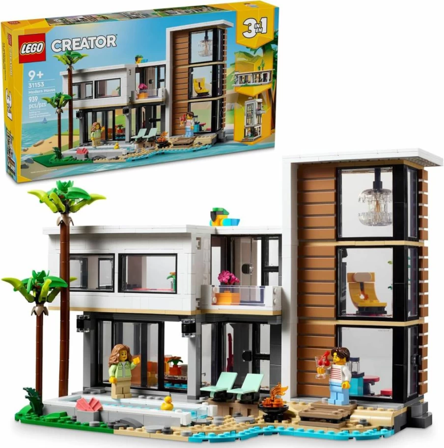 LEGO Creator 3-in-1 Modern Toy House Building Set 31153 with 2 Minifigures, Creative Construction Toy for Kids Ages 9+, Birthday Gift for Boys and Girls