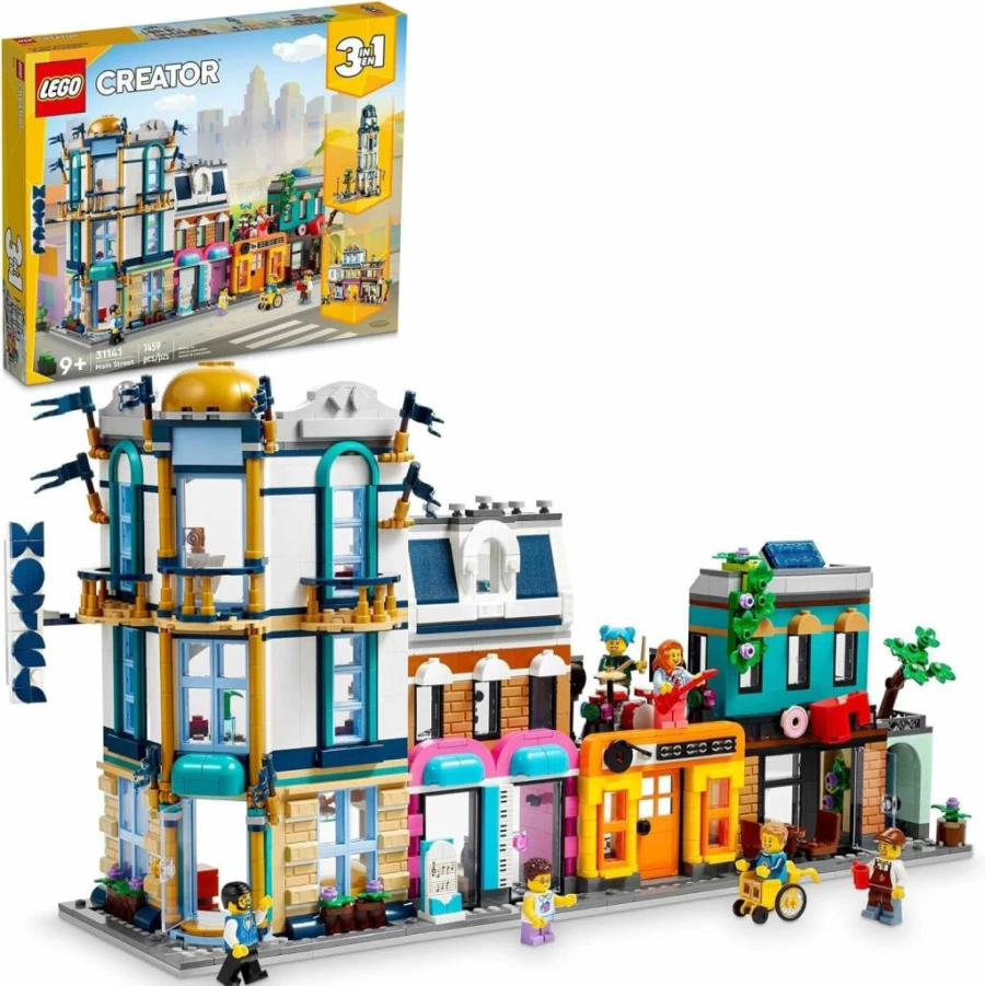 LEGO Creator 3-in-1 Main Street Building Set 31141 - Art Deco Toy Building with Hotel, Cafe, Music Store & 6 Minifigures for Kids Creative Play