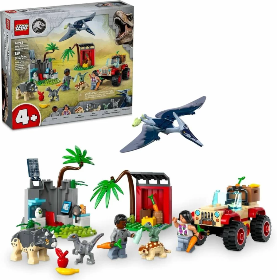 LEGO Jurassic World 76963 Baby Dinosaur Rescue Center Building Set with Toy Car, 5 Dinosaur Figures for Kids Ages 4+ (Triceratops, Velociraptor)