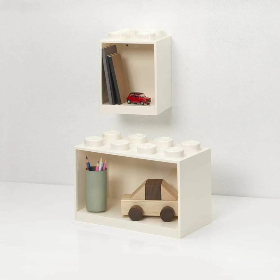 Room Copenhagen LEGO Brick Storage Box Set - 4-Stud & 8-Stud White Shelves for Organizing Building Blocks