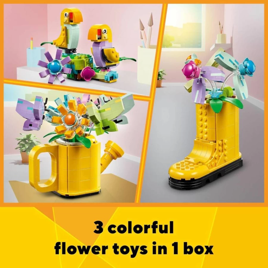 LEGO Creator 3-in-1 Flowers in Watering Can Building Set 31149 - Build a Watering Can, Rain Boots, or Birds - Creative STEM Toy for Kids Ages 8+