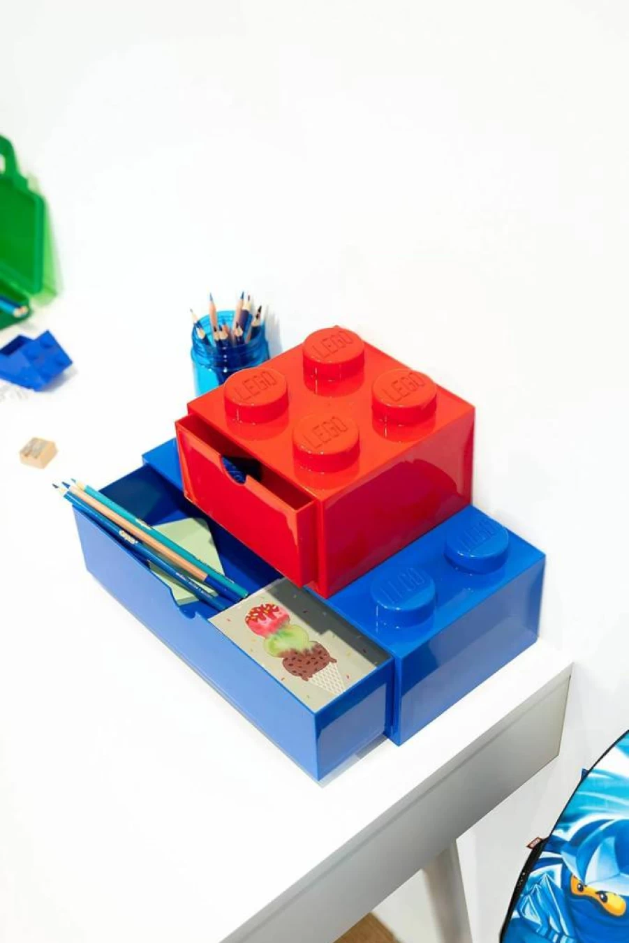 Room Copenhagen LEGO Storage Brick 4-Stud Stackable Desk Drawer, Stone Grey Tabletop Organizer Box, 6.2 x 6.2 x 4.4 Inches