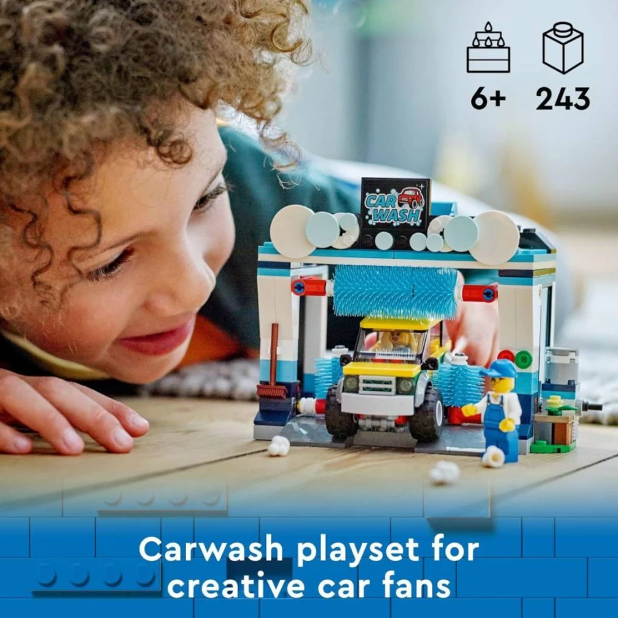 LEGO City Car Wash Building Set 60362 - Interactive Toy with Spinning Washer Brushes, Car & Minifigures, Creative Gift for Kids Ages 6+