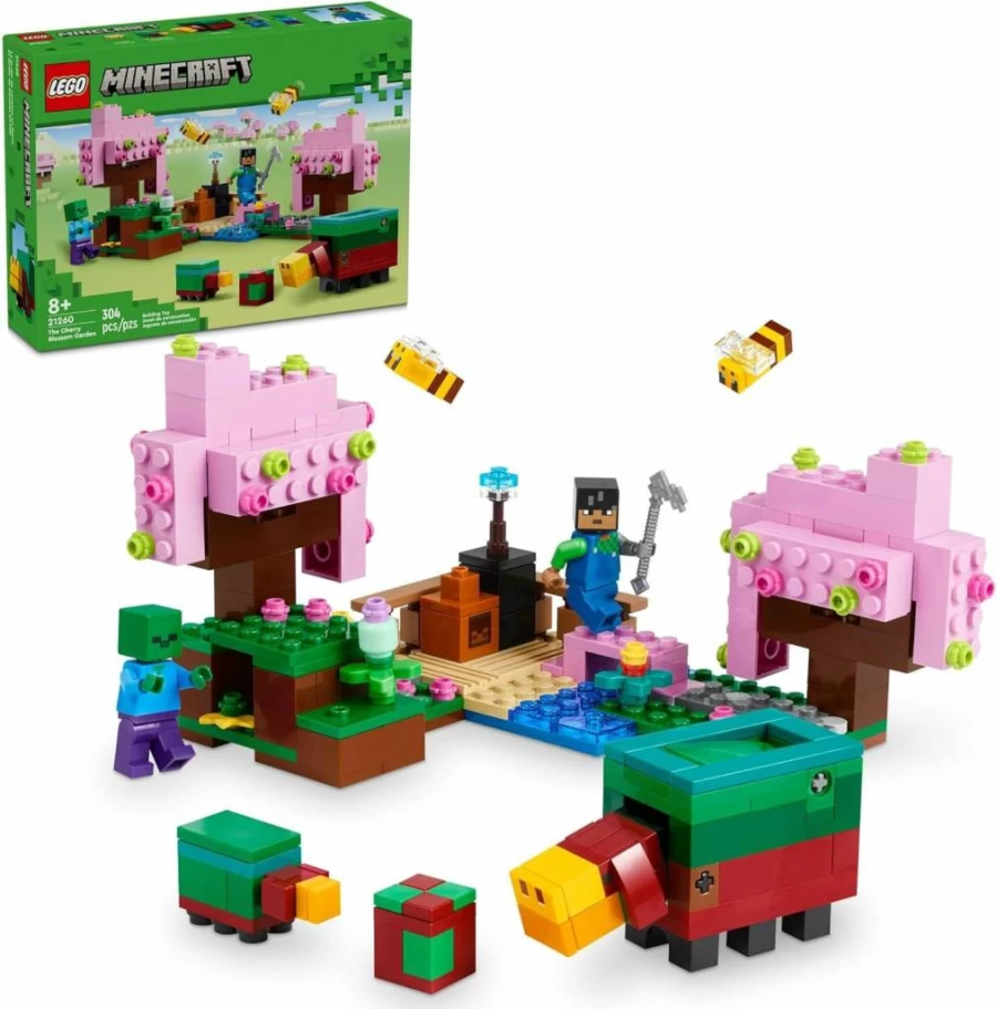 LEGO Minecraft The Cherry Blossom Garden Building Set 21260 with 2 Minifigures, Bees & Sniffer Figure, Creative Toy for Kids Ages 8+