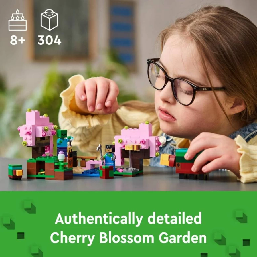 LEGO Minecraft The Cherry Blossom Garden Building Set 21260 with 2 Minifigures, Bees & Sniffer Figure, Creative Toy for Kids Ages 8+