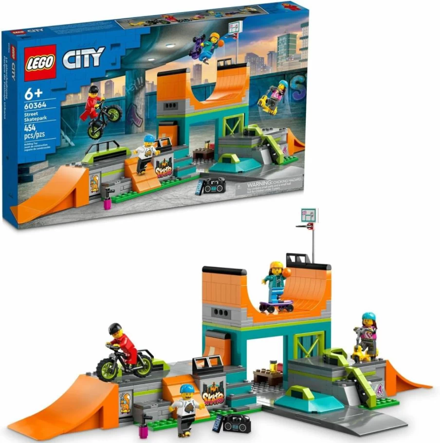 LEGO 60364 City Skate Park Building Set with Skateboard, BMX Bike, Scooter, In-Line Skates & 4 Minifigures for Kids Creative Play