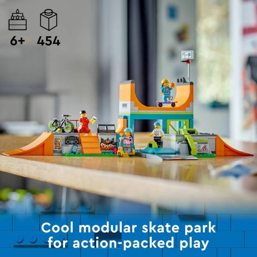 LEGO 60364 City Skate Park Building Set with Skateboard, BMX Bike, Scooter, In-Line Skates & 4 Minifigures for Kids Creative Play