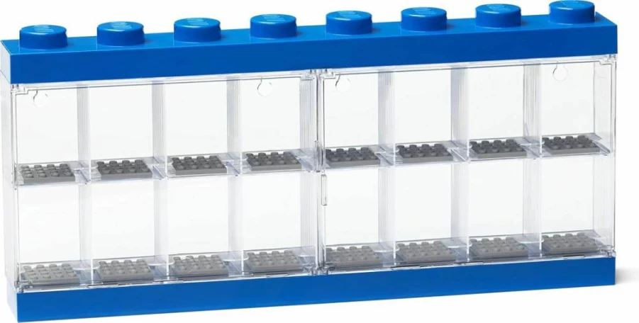 Room Copenhagen Lego Minifigure Display Case - Stackable Wall Mount or Desktop Storage for 16 Minifigures - Medium Stone Grey 15x7 Inch with 8 Stud Base