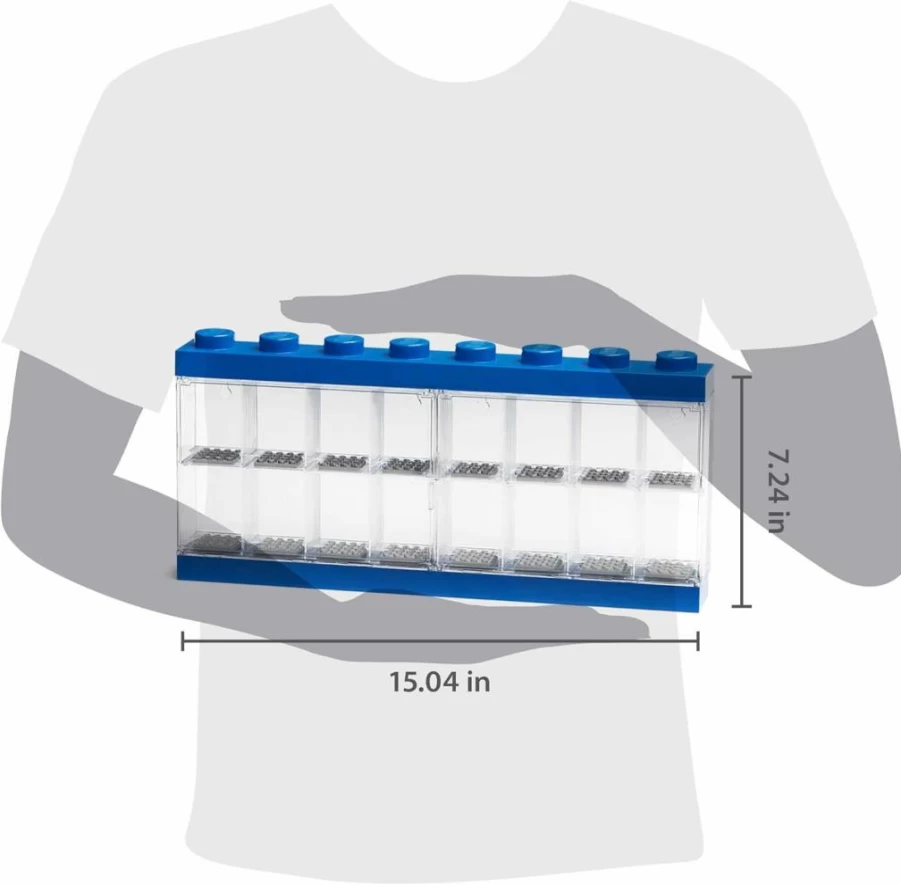 Room Copenhagen Lego Minifigure Display Case - Stackable Wall Mount or Desktop Storage for 16 Minifigures - Medium Stone Grey 15x7 Inch with 8 Stud Base
