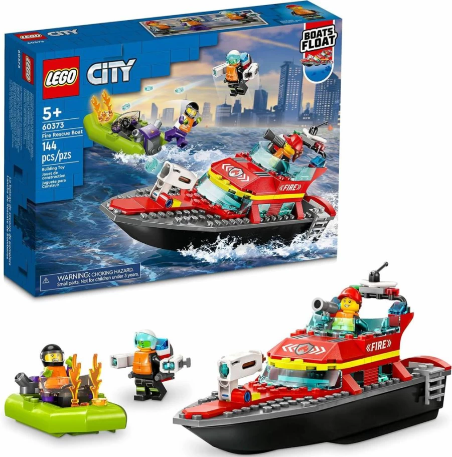 LEGO City Fire Rescue Boat 60373 Toy with Floating Water Play, Jetpack, Dinghy & 3 Minifigures for Kids Ages 5+ - Hero Building Set for Boys and Girls