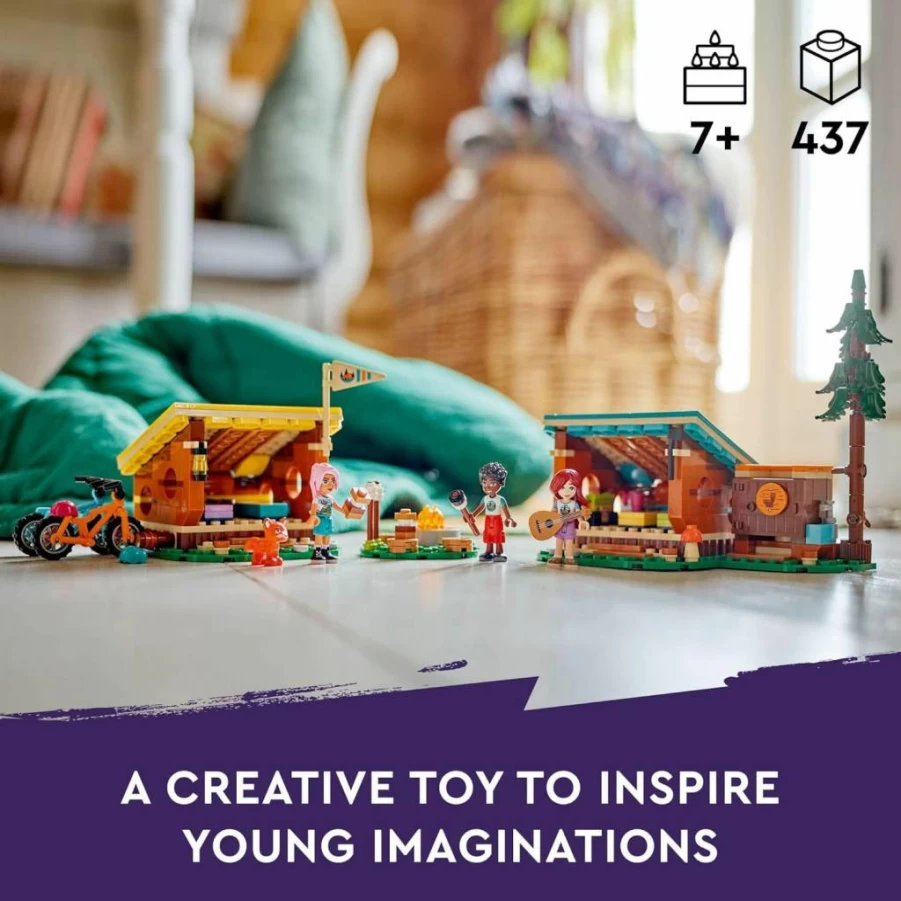 LEGO Friends 42624 Adventure Camp Cozy Cabins Set with 3 Mini Dolls, Fox Figure, and Nature Accessories, Creative Pretend Play Toy for Kids Ages 7+