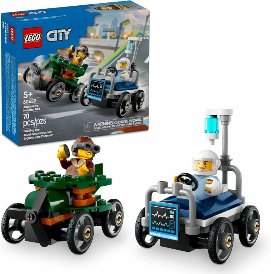 LEGO City Airplane & Hospital Bed Race Car Building Toy Set 60459 - 2 Minifigures, Gift for Kids Ages 5+ - Creative Play for Boys & Girls - Birthday & Holiday Present