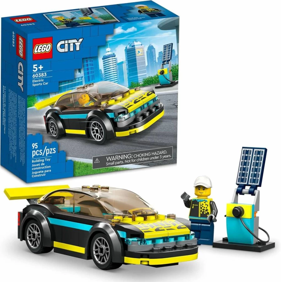 LEGO City Electric Sports Car Toy Set 60383 for Kids Ages 5+ with Racing Driver Minifigure, Building Blocks for Boys and Girls